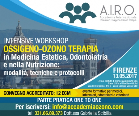 IWS: OSSIGENO-OZONO TERAPIA in Medicina Estetica, Odontoiatria e nella Nutrizione: modalità, tecniche e protocolli – Firenze 13.05.2017