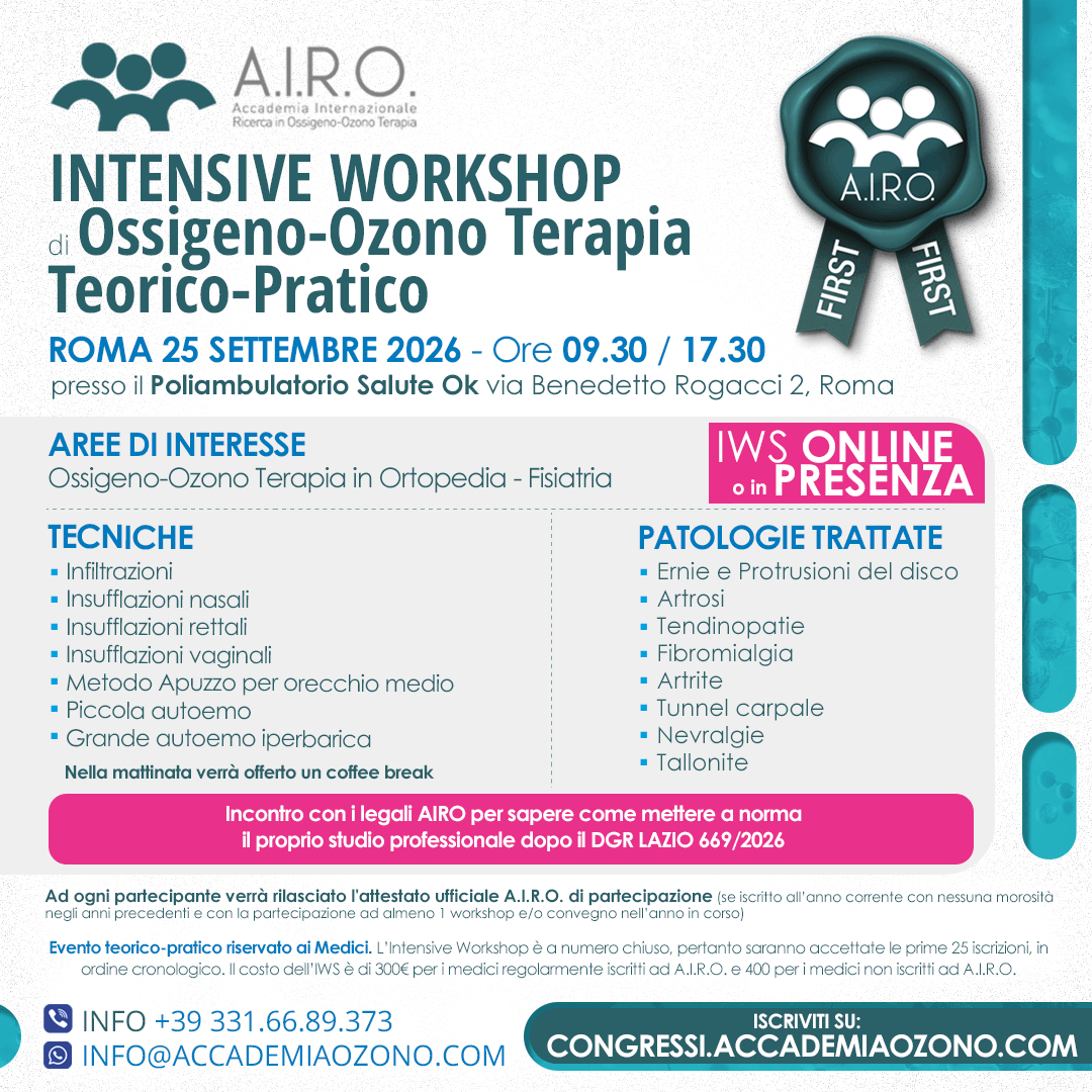 IWS di Ossigeno-Ozono Terapia Teorico-Pratico – 25 Settembre 2026