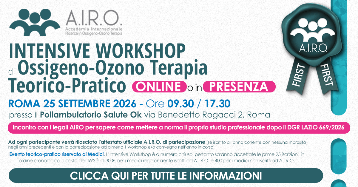 Intensive Workshop di Ossigeno-Ozono Terapia Teorico-Pratico ONLINE o in PRESENZA Roma 25 SETTEMBRE 2026